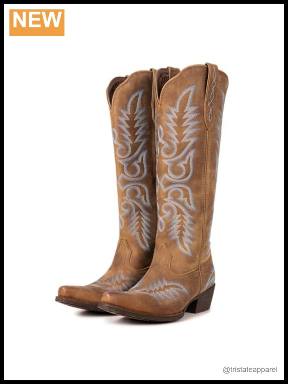 Women's Cowboy Boots Knee High Snip Toe Embossed Western Zipper Chunky Heel